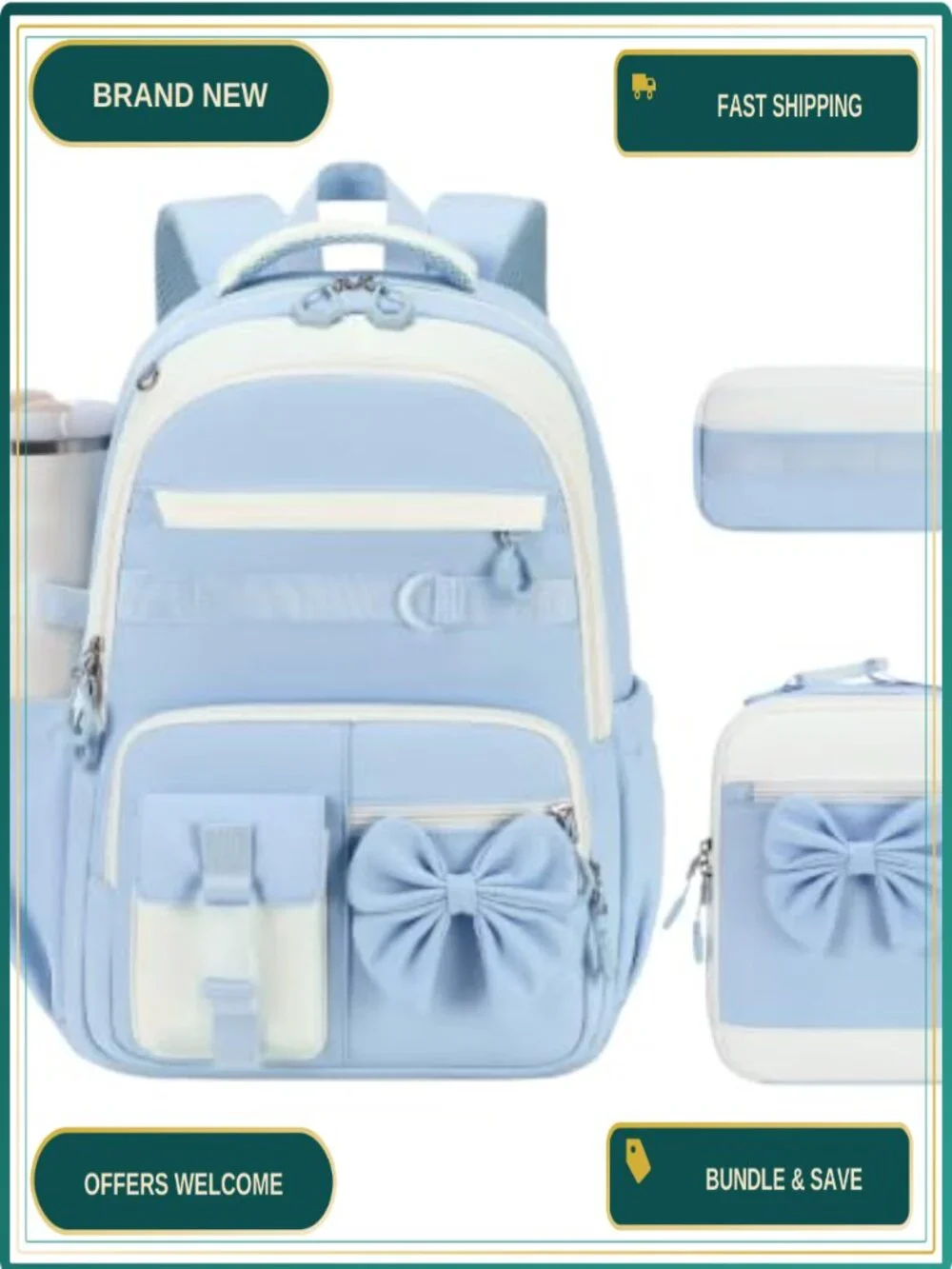 Girls Backpack Lunch Box Pencil Case Set Waterproof School Backpack